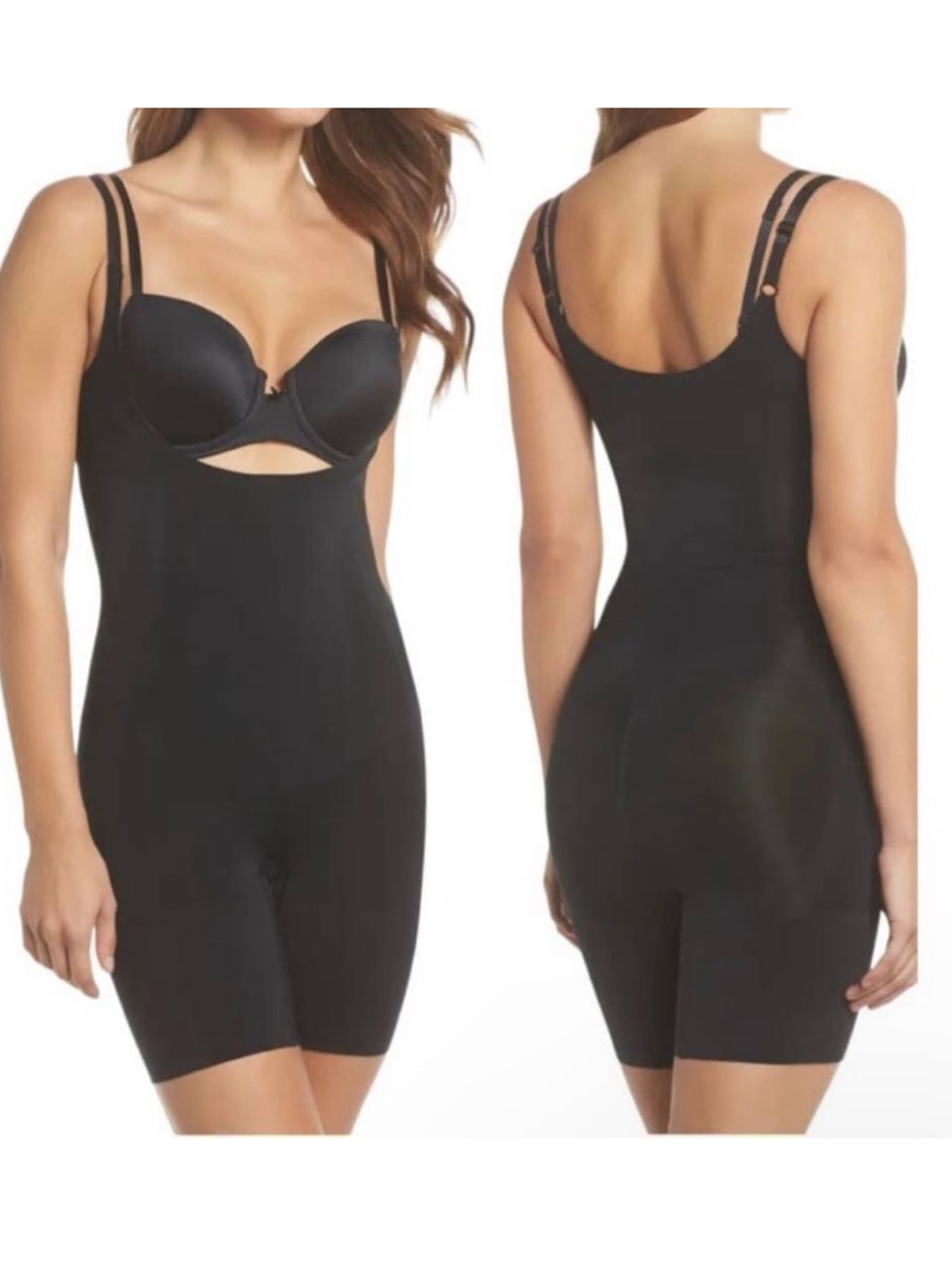 Spanx Open -Bust Midthigh Bodysuit Very Black 10021R SmartGrip